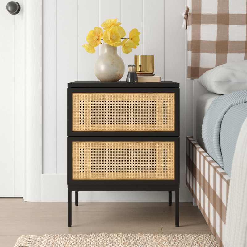 Table de chevet 2 tiroirs Prudhoe, Noir / Beige