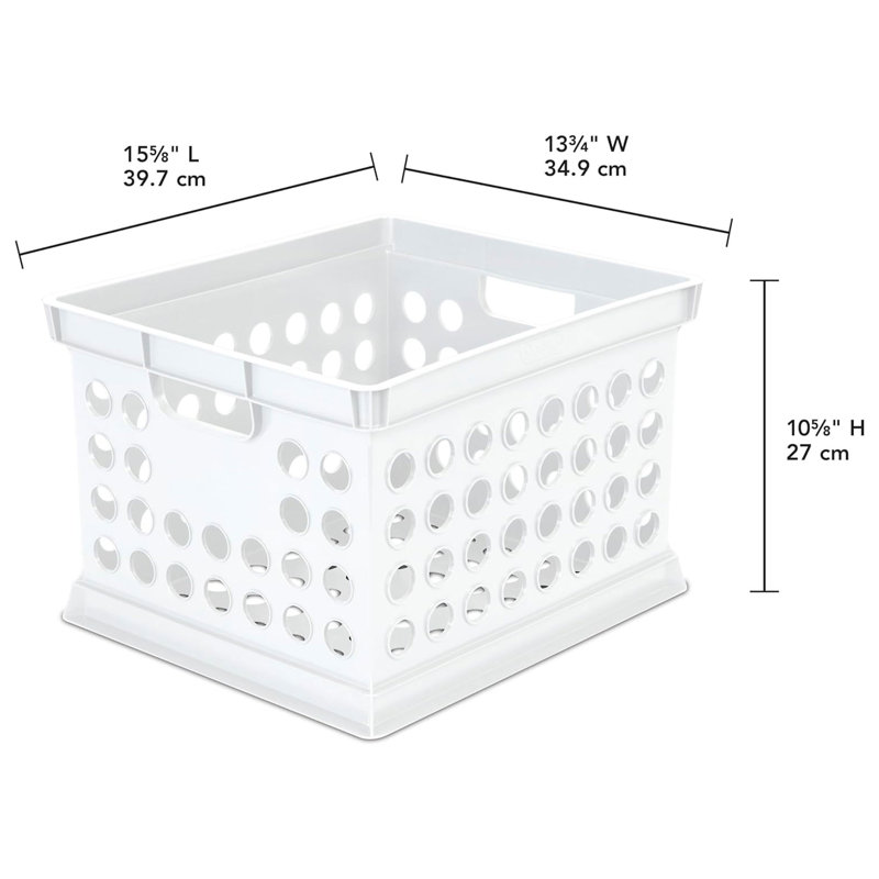 Sterilite Stackable Plastic Storage Open Crate Bin Organizer Box, White