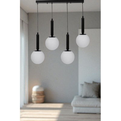 Élégant lustre en métal, hauteur réglable, finition blanche et noire | Couvercle en verre 15 x 5,9 pouces | Plaque de base: 25,6 po x 2,4 po x 1,2 po | 4 x douilles E27 (40 W maximum) | Éclairage moderne pour la salle à manger et l'espace de vie, classé IP20