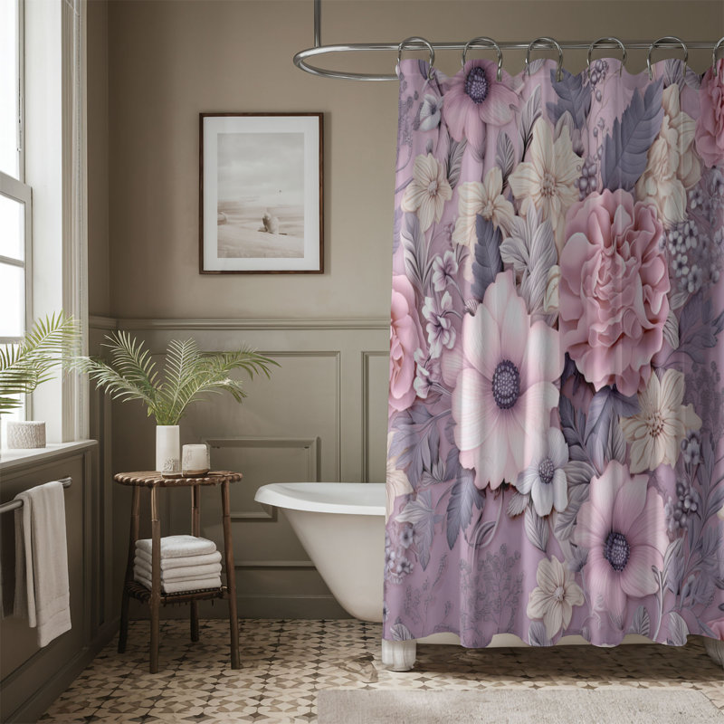 Lovely Florals - Rideau de douche standard 1 pièce, H 74 po x l 71 po