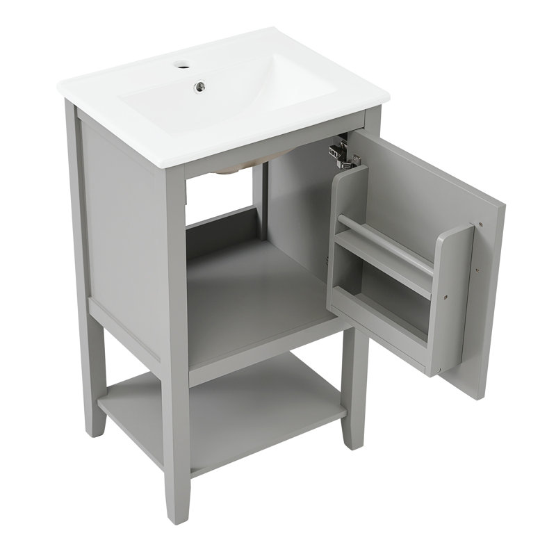 Meuble-lavabo compact 20 po avec lavabo gris à fermeture en douceur pour petits espaces, Gris