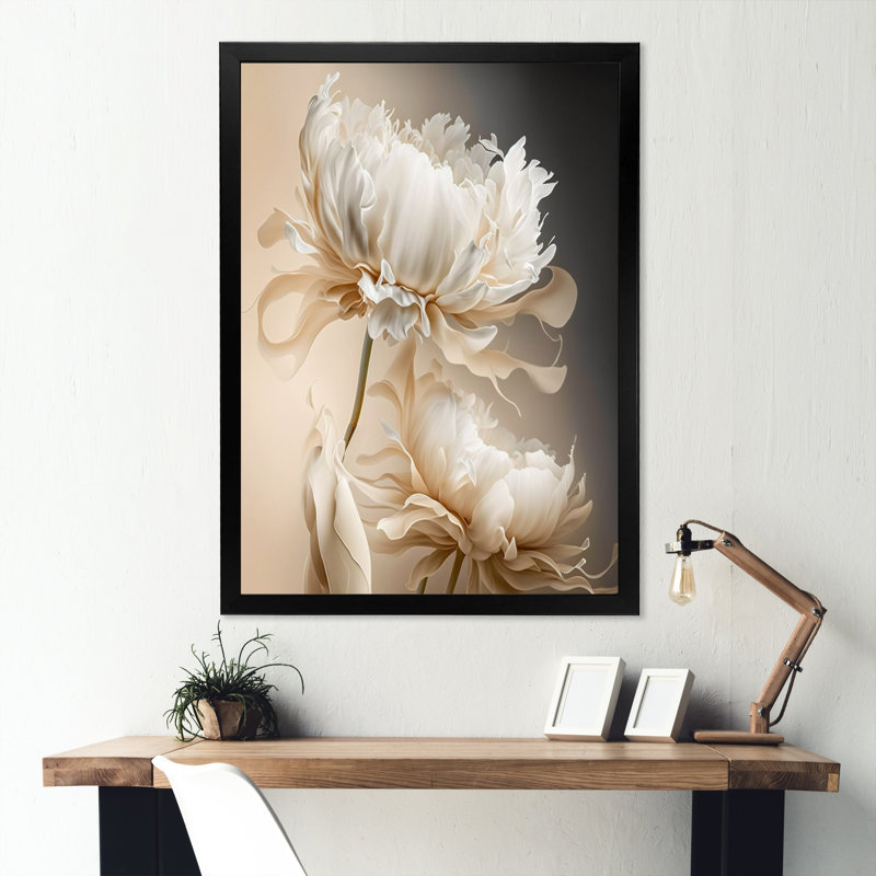 Peony Flower I - Print on Canvas, Black Picture Framed, 32" H x 24" W