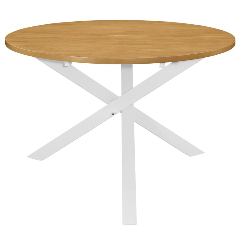 Jamar Round Dining Table with Wood Base, White, Brown