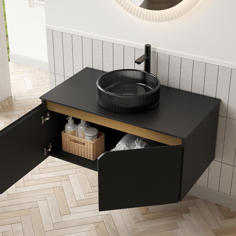 Meuble-lavabo mural, 30", Noir, Noir