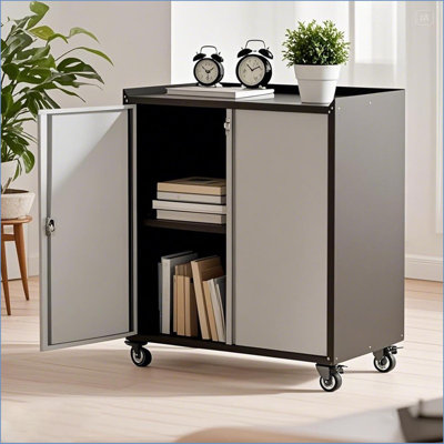 35.43"high Garage Storage Cabinet  2 Doors With Wheels, Locking Steel Rolling Tools Chest With Handle, Metal Storage Cabinet With 1 Shelves For Garage, Home, Office