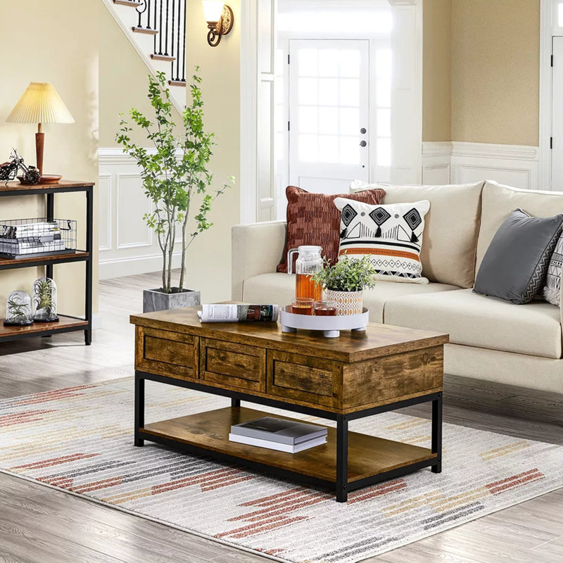 Table basse à plateau relevable avec rangement Clintin, Brun rustique