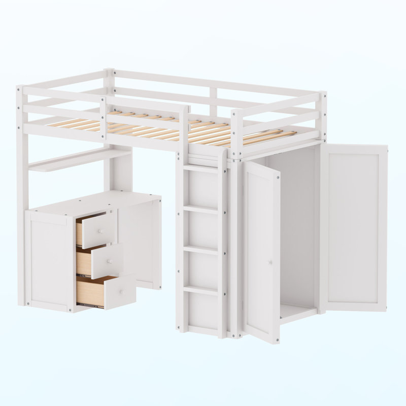 Gerrilyn Kids Twin Loft Bed with Drawers, White