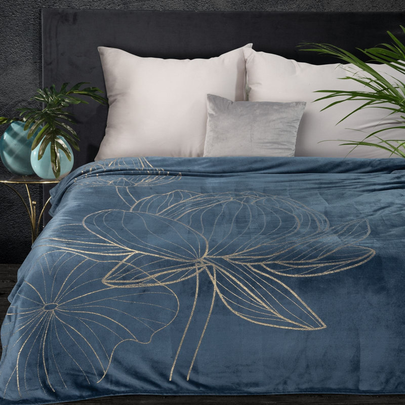 Polyester Floral Bedspread, Marine