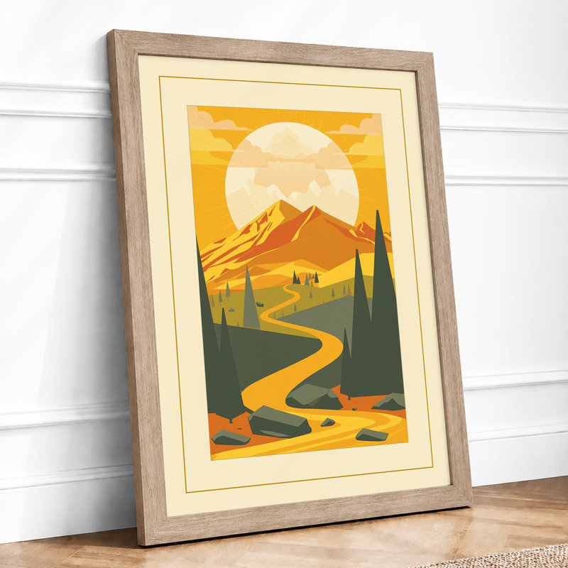 Path to the Sun Art Deco - Framed Print, A2 - 59.4 x 42.0 cm, Oak
