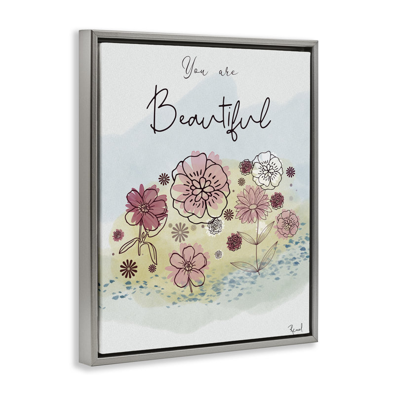 Cadre flottant You Are Beautiful Modern Blooms, design par Renel Peters, H 21 po x l 17 po, Cadre flottant gris lustré