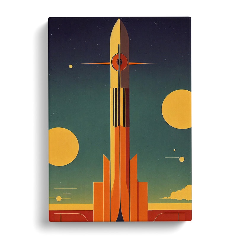 Retro Spaceship Rocket No.4 - Wrapped Canvas, 50cm H x 35cm W x 3cm D