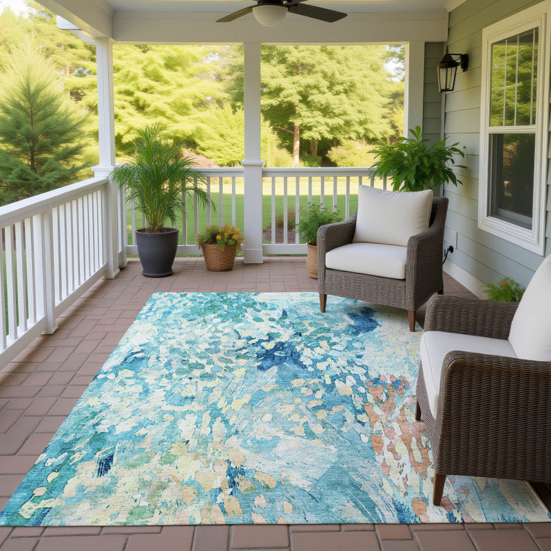 Machine Washable Indoor/Outdoor Chantille ACN2736 Modern Rug, Teal, 9' x 12'