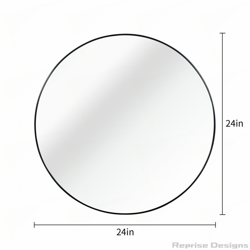 Miroir en métal, 24 po x 24 po, Noir, Rond