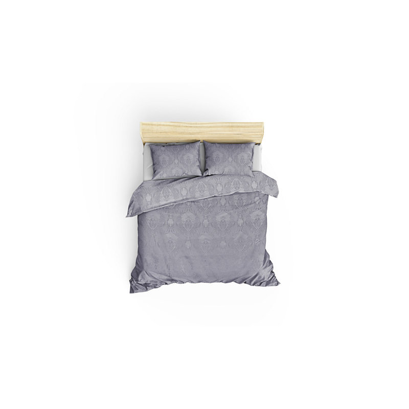 Medora Cotton Damask Bedspread with Pillowcases Included, Grey