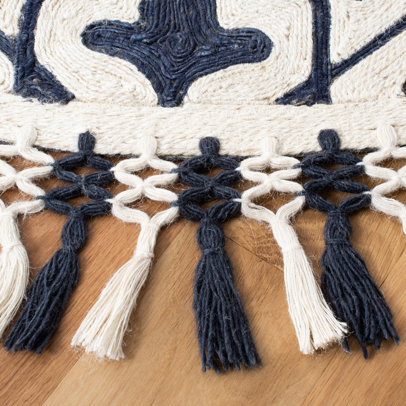 Tapis bleu marine / ivoire touffeté à la main Ezmerelda, Tapis de couloir 2 pi 3 po x 8 pi