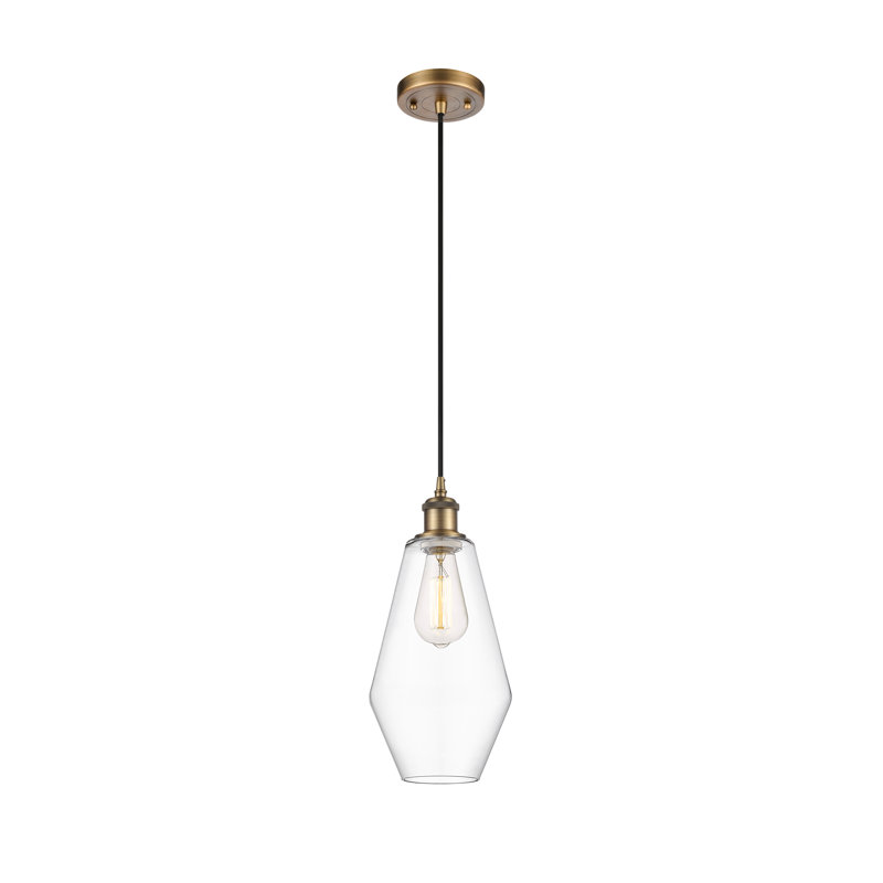 Luminaire suspendu géométrique unique à 1 lumière Gabbie, Transparent, Laiton brossé