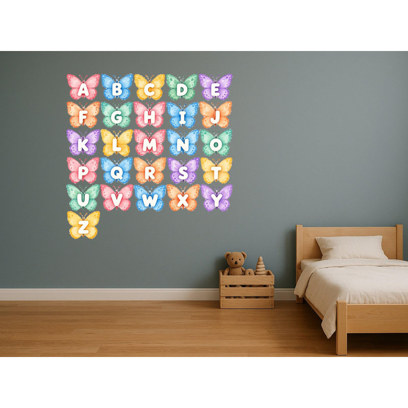 Butterfly Alphabet Wall Decals, Set of 26 Educational Peel and Stick Wall Stickers, Classroom Playroom Decor, Kids Learning Wall Art, 20"W x 20"H (50 x 50 cm)