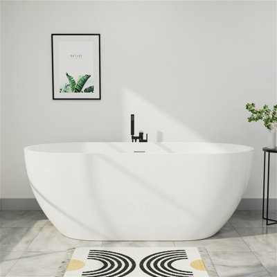 Baignoire autoportante ovale en acrylique avec design ergonomique et isolation 66 po x 30 po Mokleba