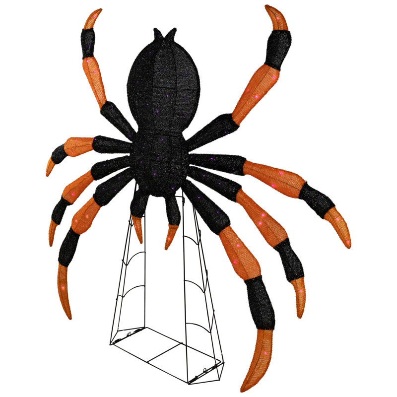 Décoration d'Halloween araignée lumineuse - 4,5 pi - noir et orange - lumières DEL mauves