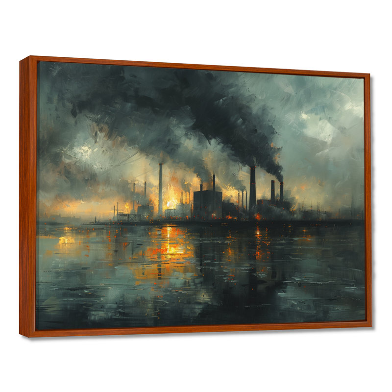 Reproduction d'art mural gris et charbon II - centrale électrique, H 12 po x l 20 po x P 1 po, Cadre flottant brun