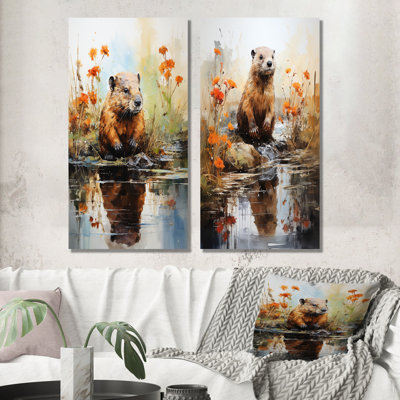 Beavers Pond Reflections Florals I - Beaver Wall Art Prints Set Of 2