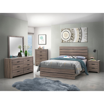 Ensemble de chambre à coucher à panneau de lit à lattes Geary Oak