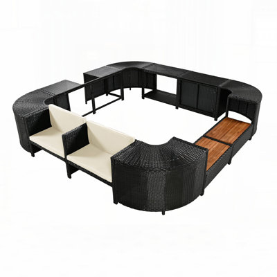 Ensemble de canapé modulaire d'extérieur en rotin