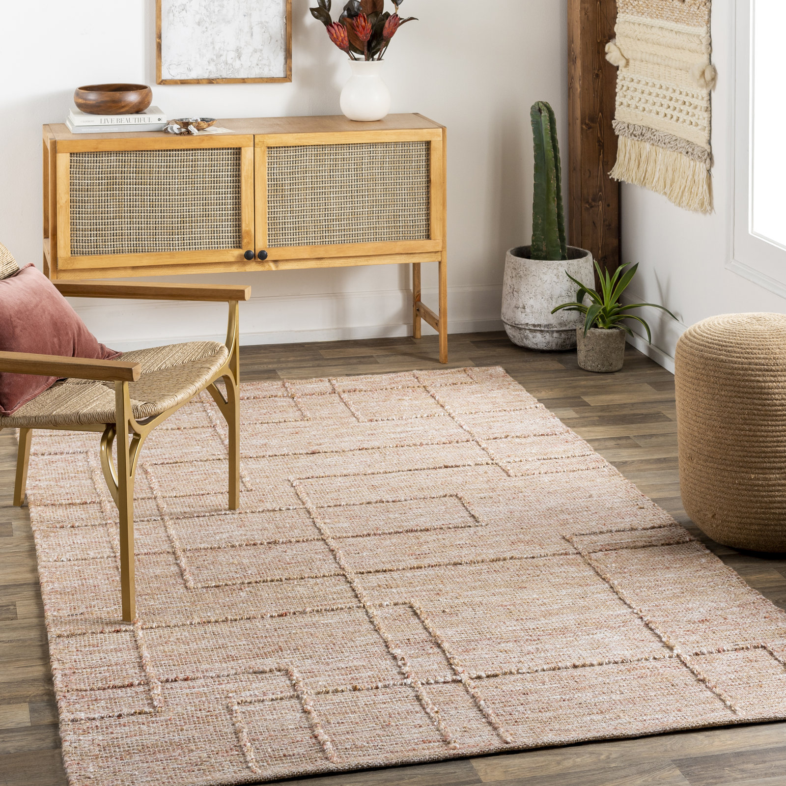 Yuna Hand-Woven Abstract Jute Rug, Rectangle 2' x 3'