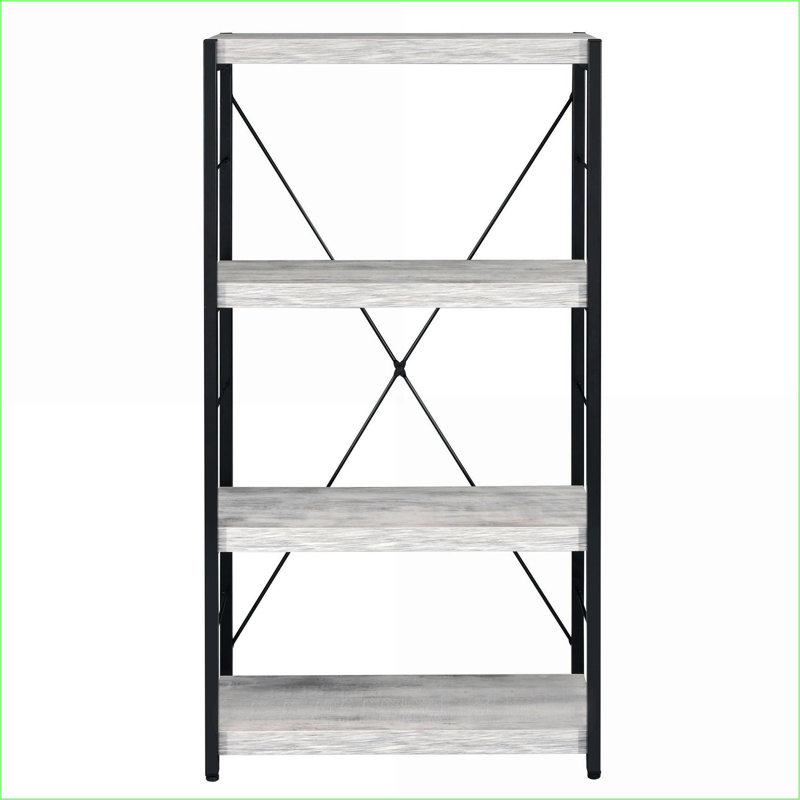 Bibliothèque rustique industrielle à 3 tablettes avec structure en métal | Blanc antique et noir | Bois et métal | Contemporain