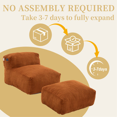 Big Bean Bag Chair for Adults,Lounger Large Bean Bag Sofa, Memory Foam Filled Beanbag Chair for Living Room, Bedroom, Balcony,Comfy Corduroy Bean Bag Chair with ottoman,Ergonomic Support & Premium Com