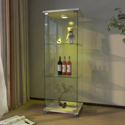 Vitrine moderne en verre éclairé à DEL avec assemblage rapide, fabrication en verre trempé, idéale pour mettre en valeur des objets de collection dans les salons et les chambres