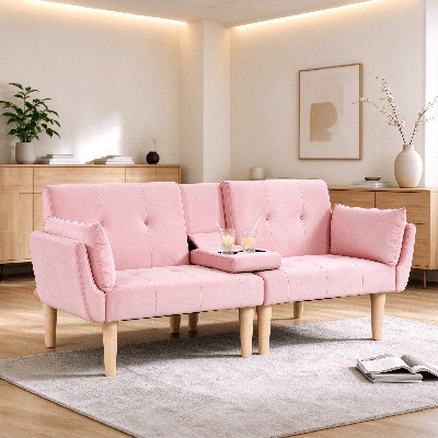 72" Foldable Black 2-Seater Velvet Sofa, Comfortable Leisure Couch for Living Room and Apartment