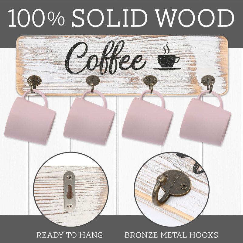 Porte-tasses mural Rustic, Blanc rétro