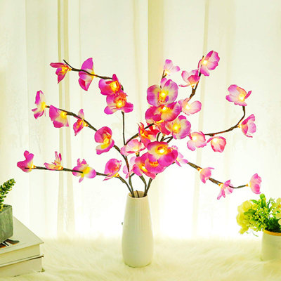 Realistic Artificial Phalaenopsis Branch with Lights, Creative Flower Design Decor Lamp, Multipurpose Faux Floral Light for Indoor Space, Celebration & Holiday Decor (Purple, 1PC)