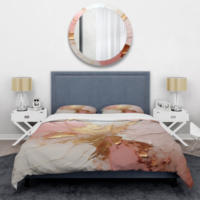 Ensemble de housse de couette peinture abstraite or et rose