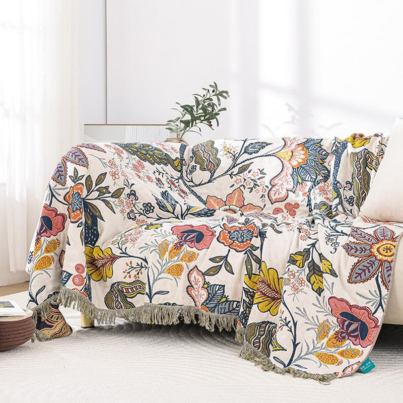 Housse de couette 100% coton DONEUS Boho, Beige / rose / brun floral, Lit double