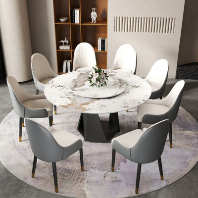 Table de salle à manger en pierre frittée 1 pièce noir et blanc - Design élégant