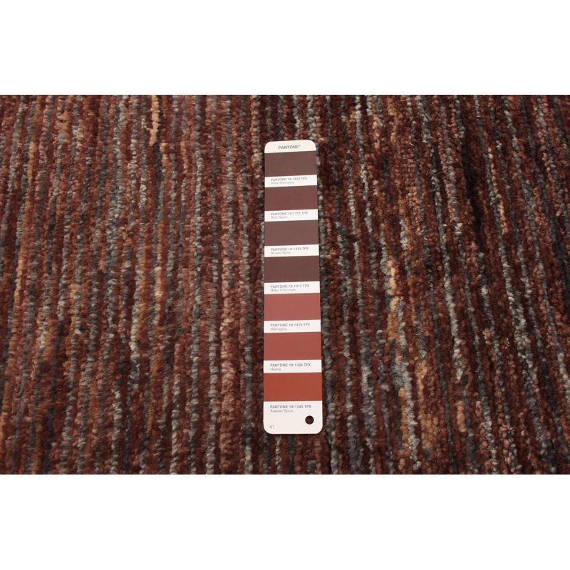 Tapis décoratif en laine brun foncé de conception unique 4 pi x 6 pi 1 po Ayvani noué à la main