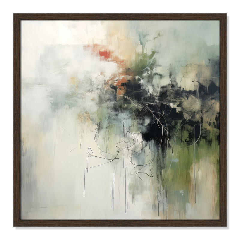 «Green Abstraction I Print» par Irena Orlov, Grain de bois noyer, L 23,5 po x H 23,5 po, Impression encadrée