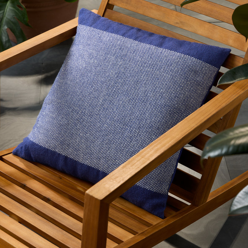TOWN & COUNTRY TERRA Alara Solid Border Indoor Outdoor Decorative Pillow, Blue/Ivory, Square 20"H x 20"W