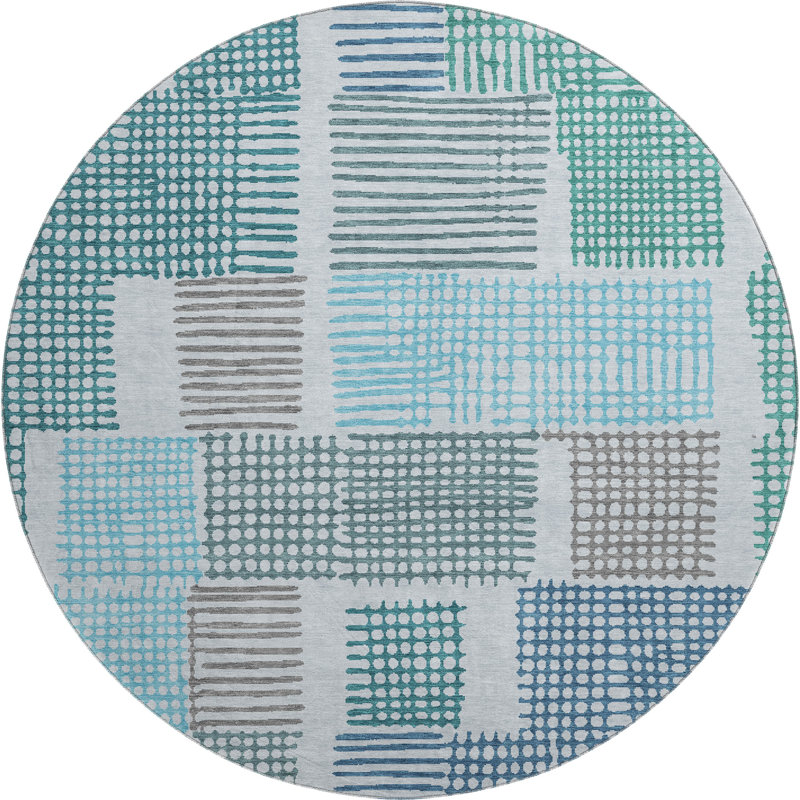 Premium Machine Washable Pinkston AMF1975 Geometric Rug, Round 8'