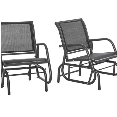 Outsunny Porch Glider Set of 2, Metal Frame Swing Glider Chairs with Breathable Mesh Fabric, Curved Armrests and Steel Frame for Garden, Poolside, Backyard, Balcony, Black
