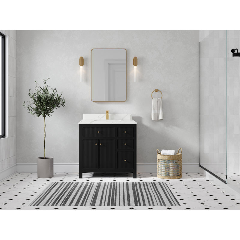 Ensemble de meuble-lavabo simple 36 po, Calacatta Laza, 36", Noir