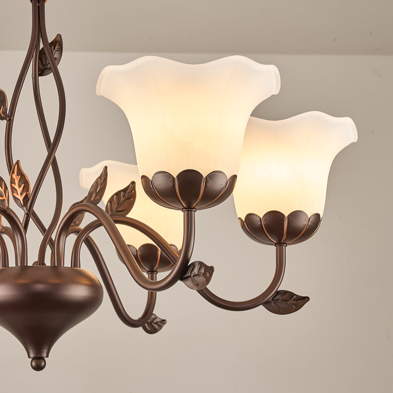 Luminaire suspendu classique / traditionnel en acier à 6 lumières à intensité variable en verre givré