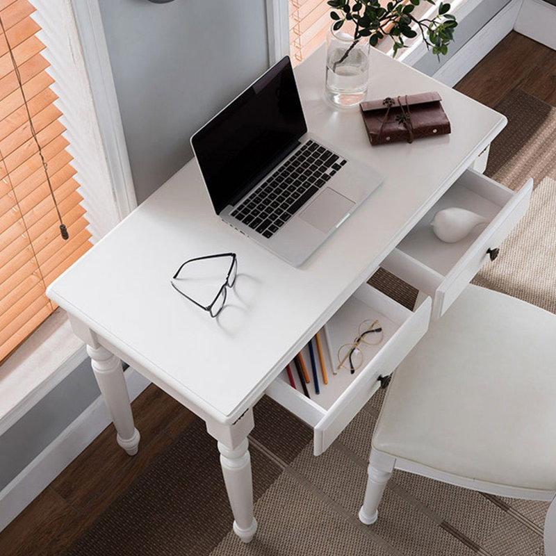 Bureau rectangulaire blanc en bois massif avec 2 tiroirs, 29.92" H x 47.24" W x 19.69" D, Blanc