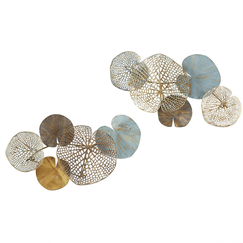 Multicolored Lily Pad Leaves 2Piece Metal Wall Decor Set