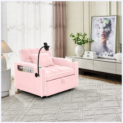 Convertible Sleeper Chair Sofa Bed Adjustable Pull Out Sleeper Chair Bed Multi-Pockets Folding Sofa Bed for Living Ro...
