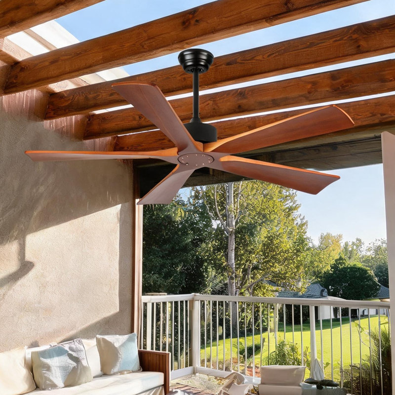 Ventilateur de plafond en bois naturel de 52 pouces avec télécommande, intérieur de style Mid-Century extérieur pour les patios et les salons