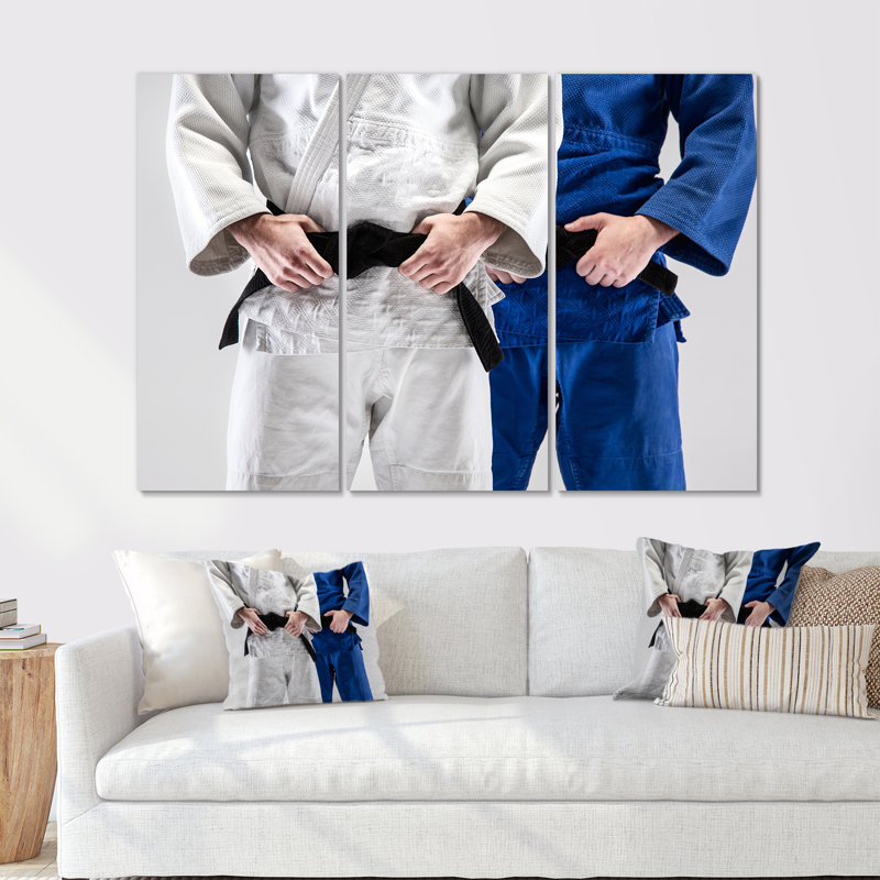 Fighting Judokas Fight Pose Black Belts - Ensemble de décorations murales d'arts martiaux, H 40 po x l 60 po