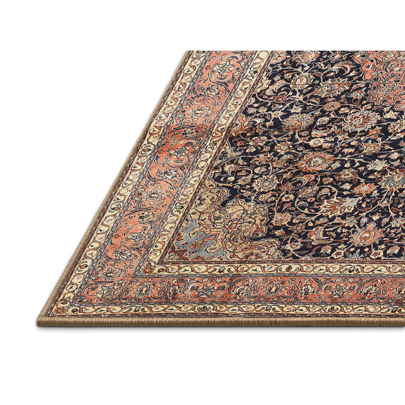 Beige oriental abdulkerim/orange/Tapis décoratif bleu marine, Rectangle 5 pi x 8 pi